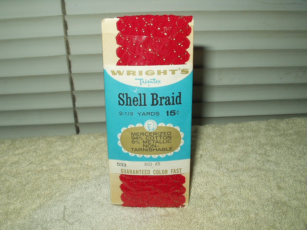 vtg wright's trimtex shell braid red 65 2.5 yards color fast mercerized