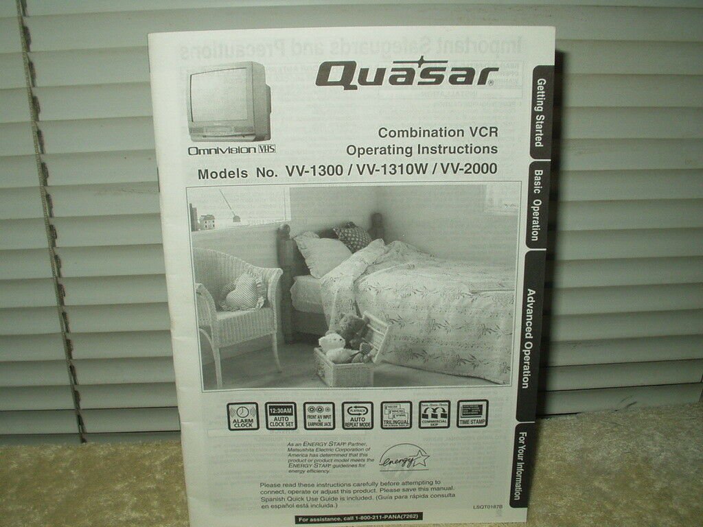 vtg quasar combination vcr tv owners manual from the 80's vv1300