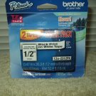 brother p-touch tze-2312pk 1/2" black print on white sealed pack of 2 tapes .47" x 26' each