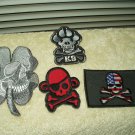 skull patches lot of 4 each hook & loop style 2" to 4" patches