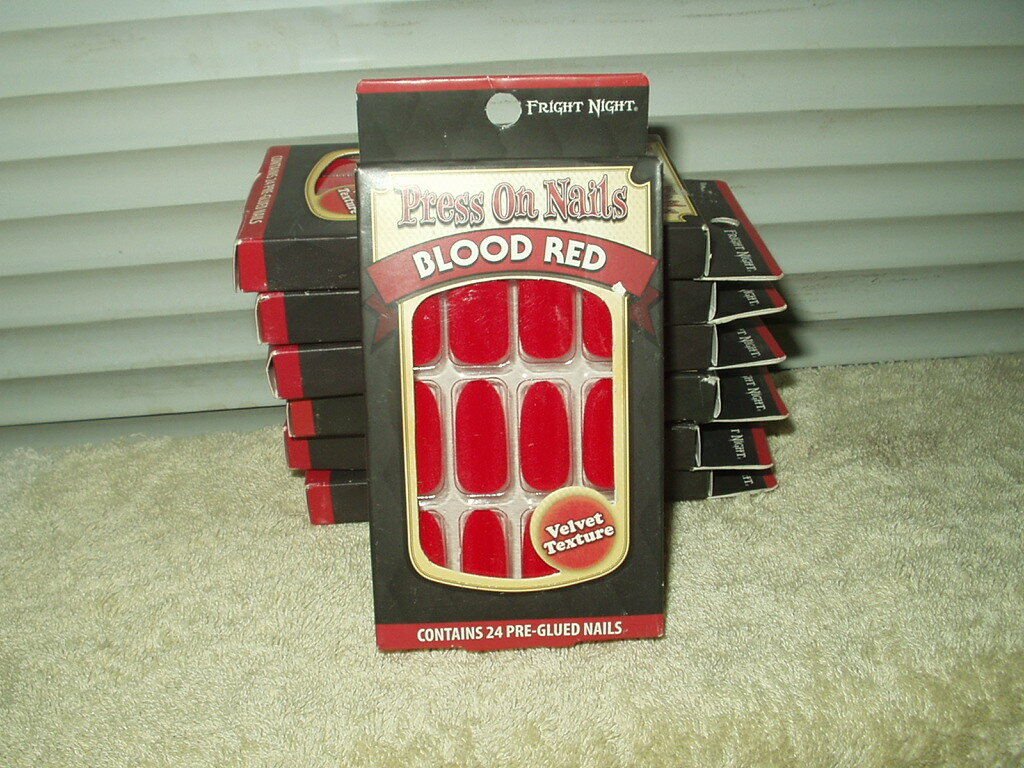 fright night blood red velvet texture press on nails 1 box of 24 per order