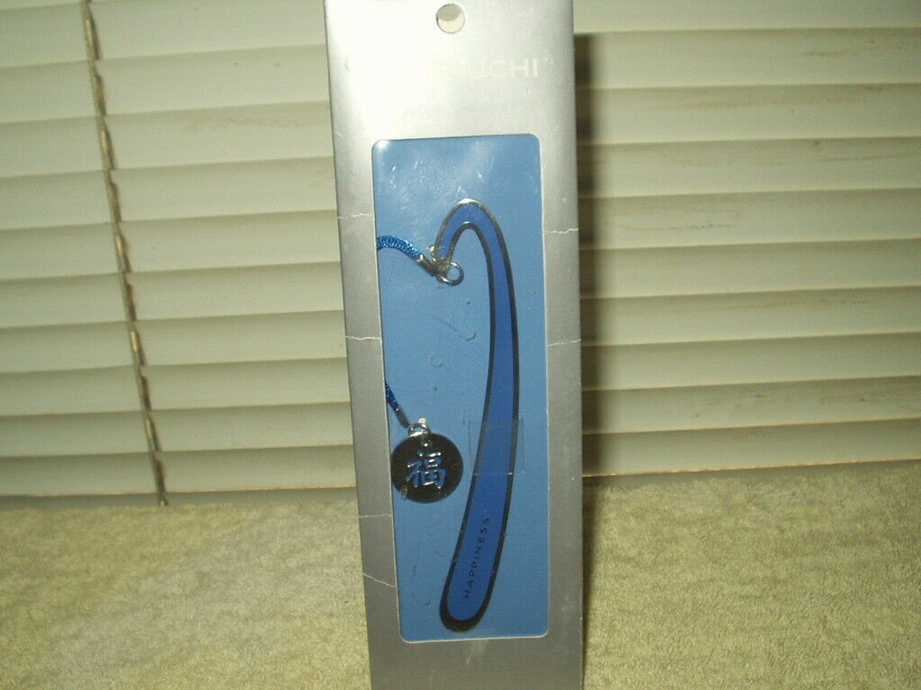 sacchi happiness bookmark blue & silver 5" long w/ good luck / fortune 3" tassel