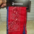 Blue & Red Paisley Bandana Headwraps Head Face Scarf 100% Polyester Set Of 2 #57044