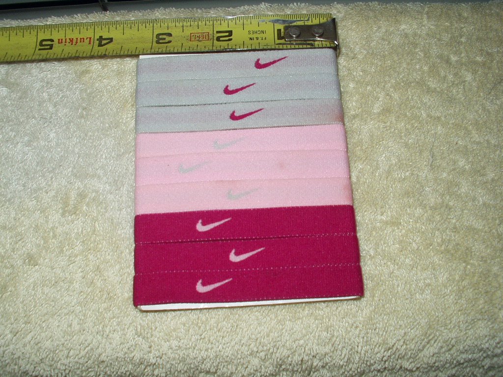 nike ladies swoosh wristband anklebands set of 9 ea .4" wide 3gray, 3pink, 3hot pink stretch to 5"