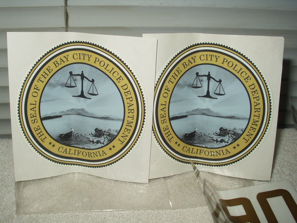 seal of the bay city california police department 4" round set of 2 full color