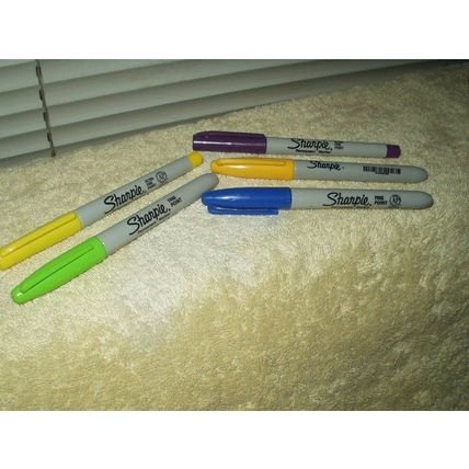 Sharpie Markers blue yellow purple green 5 total used