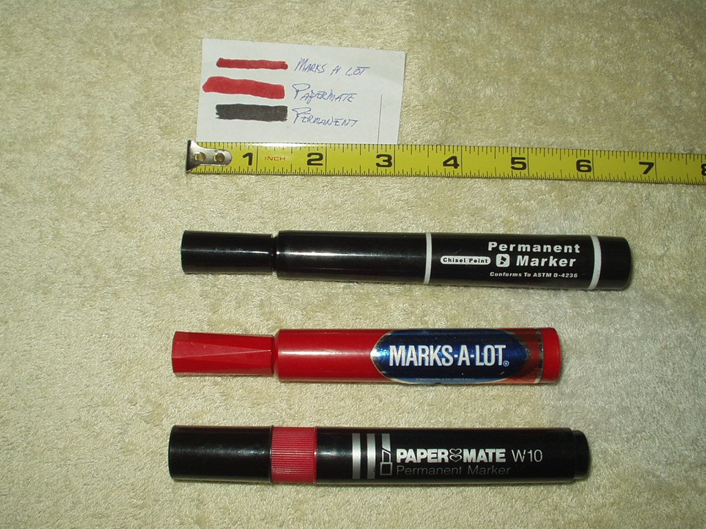 vtg marks-a-lot & papermate w10 red markers + newer black  permanent marker all chisel tip 3 total