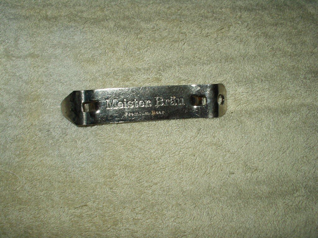 vtg meister brau beer bottle / can opener labeled premium beer vaughn from 1960s