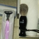 eshave shaving kit purple razor badger brush white tea shave cream towel boxed