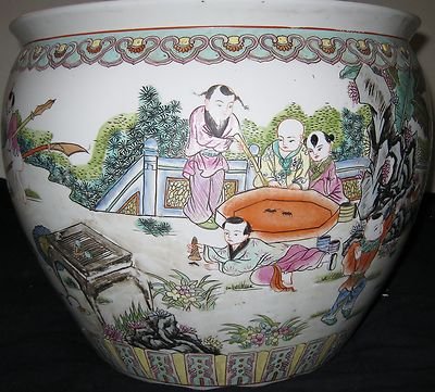 ANTIQUE HUGE CHINESE PORCELAIN FISH BOWL