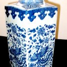 ANTIQUE CHINESE PORCELAIN LARGE SQUARE BLUE AND WHITE PHOENIX VASE
