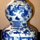 CHINESE PORCELAIN "CHILDREN AT PLATE" B&W BIG GOURD VASE, MING MARK 19TH C