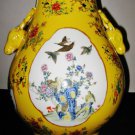 ANTIQUE CHINESE PORCELAIN FLOWER BIRD VASE WITH TWO DEAR HEADS,19TH CENTURY,