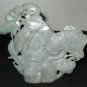 Old Natural Green A Grade Jadeite Jade Fishing Lotus Statue