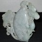 Old Natural Green A Grade Jadeite Jade Fishing Lotus Statue