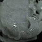 Old Natural Green A Grade Jadeite Jade Fishing Lotus Statue