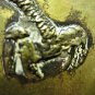ANTIQUE CHINESE HAND CARVED GILT SILVER DRAGON BRASS VASE WITH MABLE BASE.