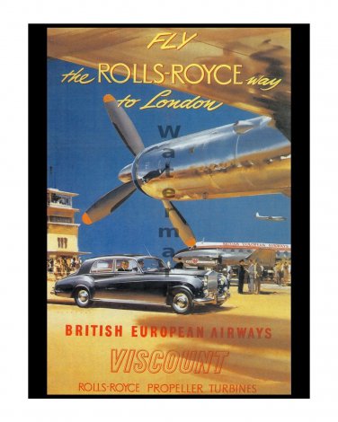 Fly the Rolls Royce Way Vintage Air Travel Poster [4 sizes, matte+glossy avail]
