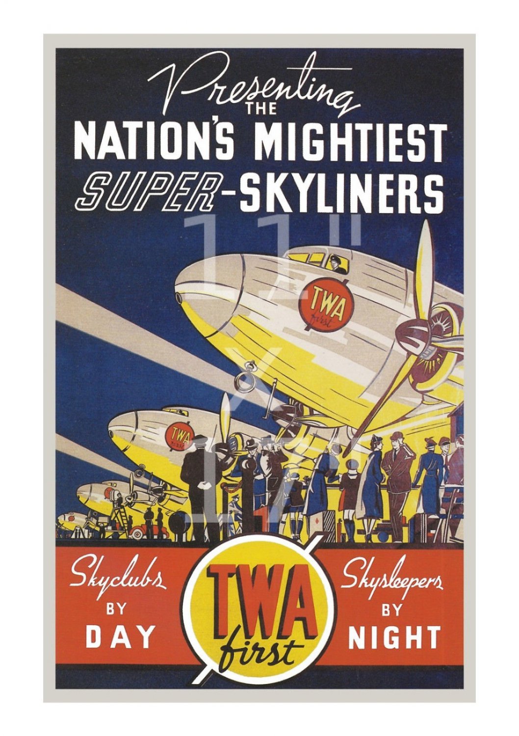 TWA Skyliners - 11x17 inch Vintage Airline Travel Poster