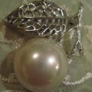 Vintage Sarah Coventry Large Faux Pearl Silvertone Leaf & Stem Brooch