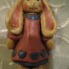Vintage Handcarfted Wood Dressed Rabbit Brooch / Hand Carved Hand Painted