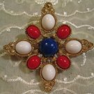 Vintage Sarah Coventry Red White Blue Faux Gemstones Goldtone Metal Never Worn