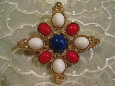 Vintage Sarah Coventry Red White Blue Faux Gemstones Goldtone Metal Never Worn