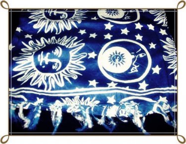 Blue & White Smiling Suns & Moons Beach Cover Up Sarong