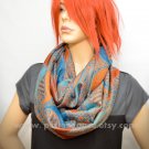 Pashmina Infinity scarf - Orange Blue Paisley scarf