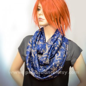 Pashmina Infinity scarf - Blue Gold Paisley scarf