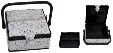 Suzy's Hobby Baskets Small Square Black and White Floral SB012