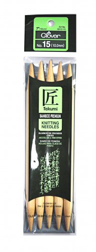 Clover Takumi Bamboo 7 Inch Double Point Knitting Needle Size 15