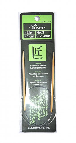 Clover Takumi Bamboo 16 Inch Circular Knitting Needle Size 3