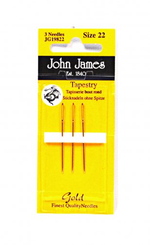 John James Cross Stitch Tapestry Gold Needles Size 22 3ct