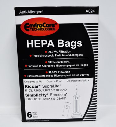 Envirocare Riccar SupraLite and Simplicity Freedom HEPA Vacuum Bags A824