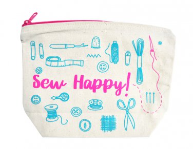 Generic Sew Happy Pink Zippered Canvas Pouch