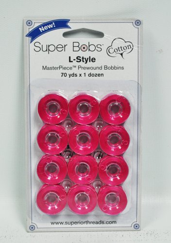 Super Bobs MasterPiece Cotton 70yd Prewound Bobbins 12ct L-Style Picaso Pink