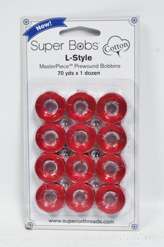 Super Bobs MasterPiece Cotton 70yd Prewound Bobbins 12ct L-Style Renae Red
