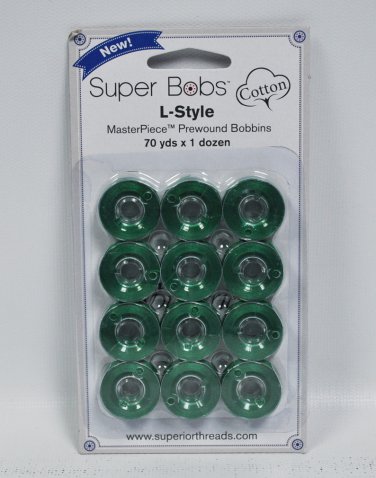 Super Bobs MasterPiece Cotton 70yd Prewound Bobbins 12ct L-Style Kelli Green