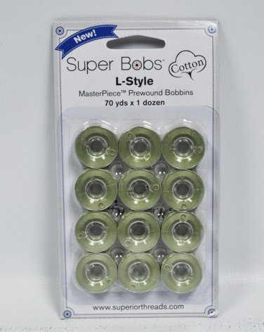 Super Bobs MasterPiece Cotton 70yd Prewound Bobbins 12ct L-Style Monet Green