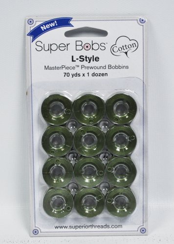 Super Bobs MasterPiece Cotton 70yd Prewound Bobbins 12ct L-Style Fig Leaf