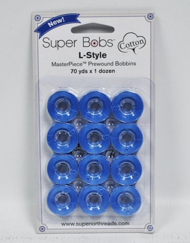 Super Bobs MasterPiece Cotton 70yd Prewound Bobbins 12ct L-Style Marine Blue