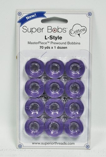 Super Bobs MasterPiece Cotton 70yd Prewound Bobbins 12ct L-Style Lavender