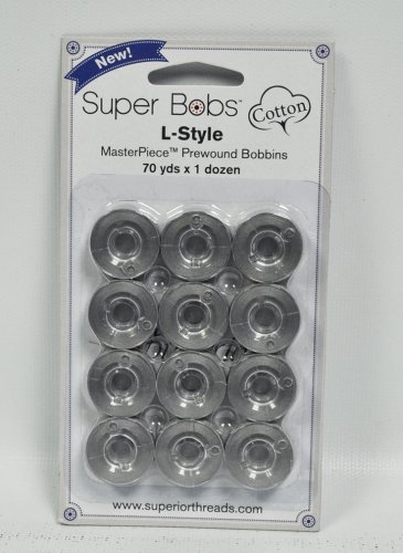 Super Bobs MasterPiece Cotton 70yd Prewound Bobbins 12ct L-Style Graystone
