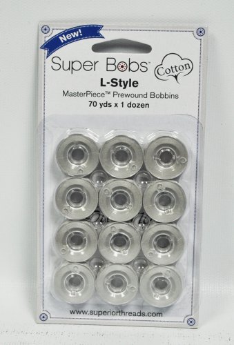 Super Bobs MasterPiece Cotton 70yd Prewound Bobbins 12ct L-Style Granite
