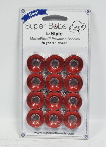 Super Bobs MasterPiece Cotton 70yd Prewound Bobbins 12ct L-Style Red Hill