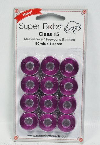 Super Bobs MasterPiece Cotton 80yd Prewound Bobbins 12ct Class 15 Majestic