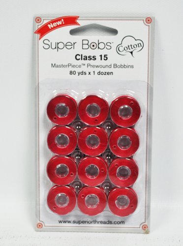 Super Bobs MasterPiece Cotton 80yd Prewound Bobbins 12ct Class 15 Renae Red