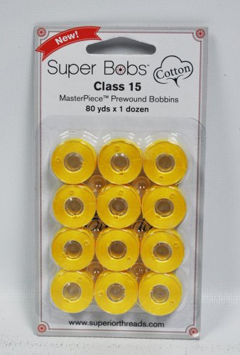 Super Bobs MasterPiece Cotton 80yd Prewound Bobbins 12ct Class 15 Simply Yellow