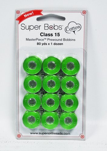 Super Bobs MasterPiece Cotton 80yd Prewound Bobbins 12ct Class 15 Green Envy